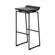 Givens 30.25" Seat Height Black Wood Seat Black Metal Base Stool
