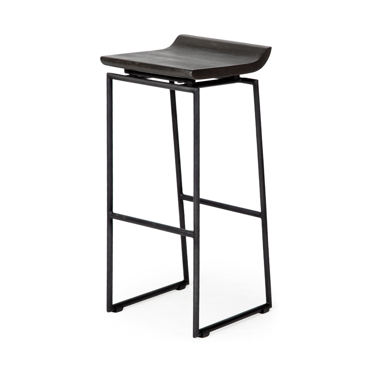Givens 30.25" Seat Height Black Wood Seat Black Metal Base Stool