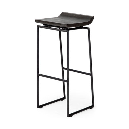 Givens 30.25" Seat Height Black Wood Seat Black Metal Base Stool
