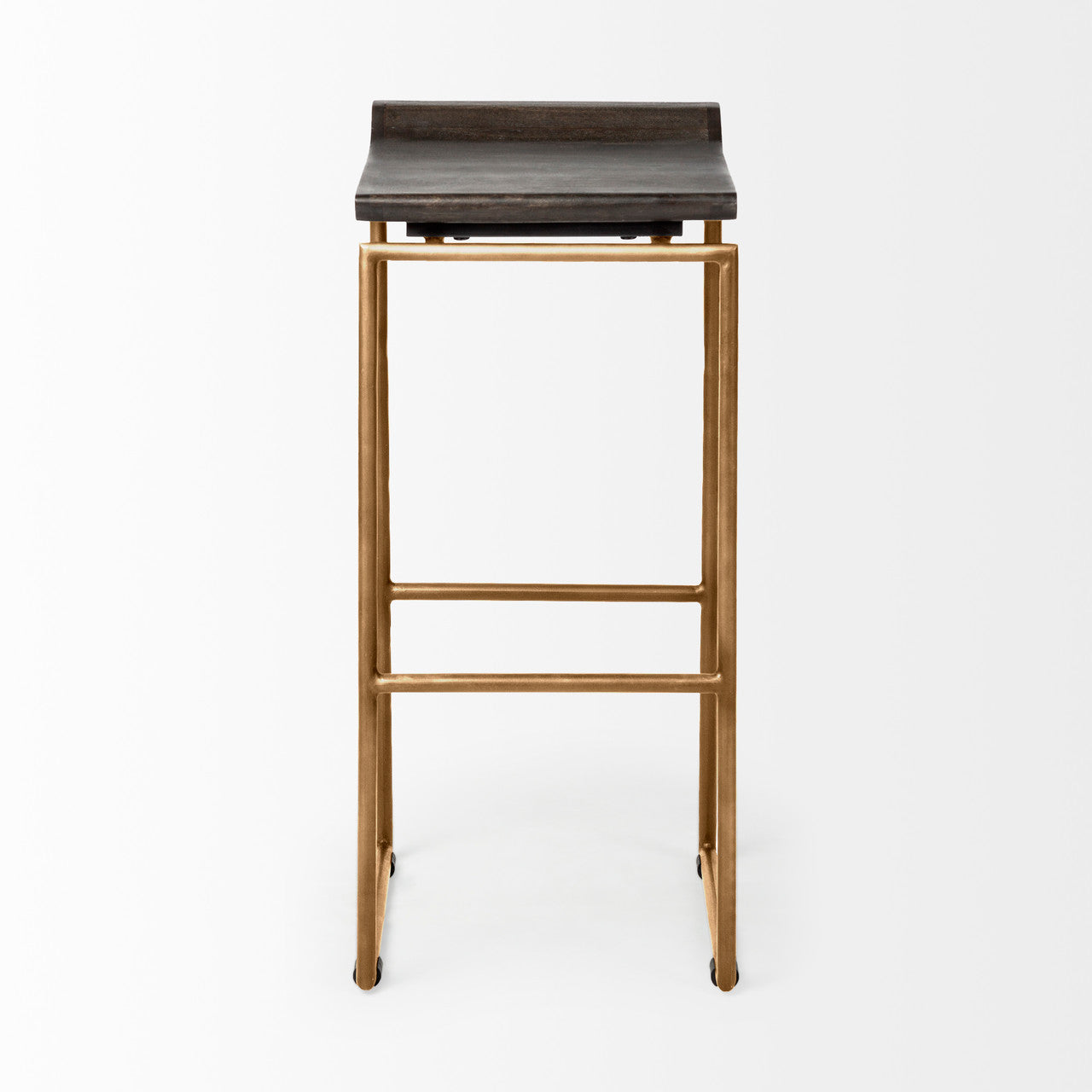 Givens 30.25" Seat Height Brown Wood Seat Gold Metal Base Stool