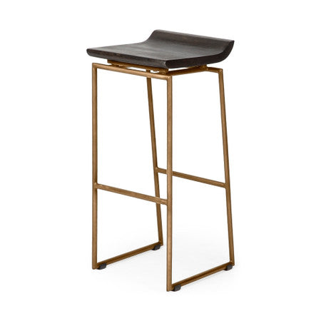 Givens 30.25" Seat Height Brown Wood Seat Gold Metal Base Stool