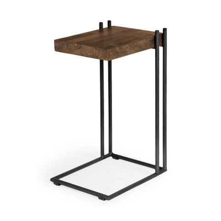 Maddox Medium Brown Wood w/ Black Metal C-shaped End/Side Table