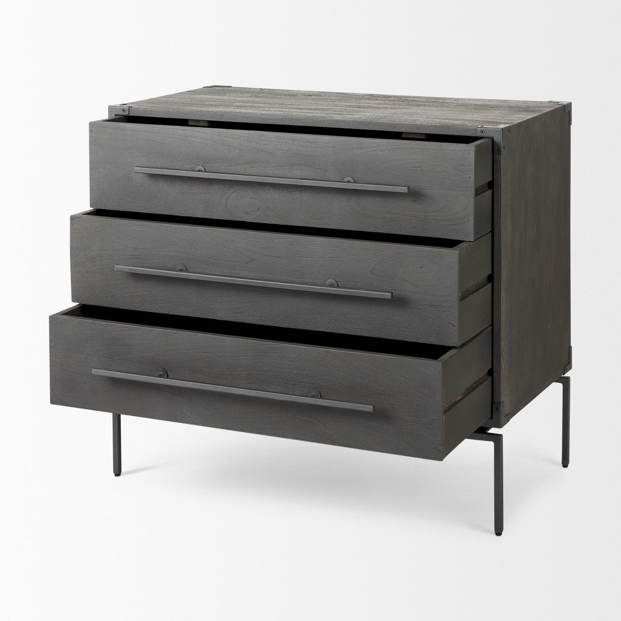 Ward 34L x 18W Brown Wood and Iron 3 Drawer Accent Cabinet