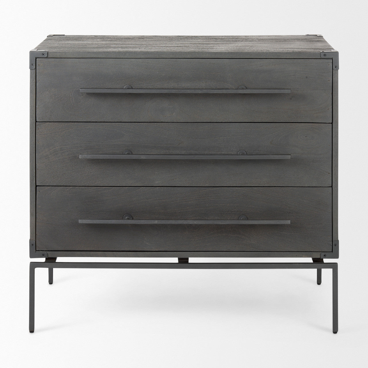 Ward 34L x 18W Brown Wood and Iron 3 Drawer Accent Cabinet