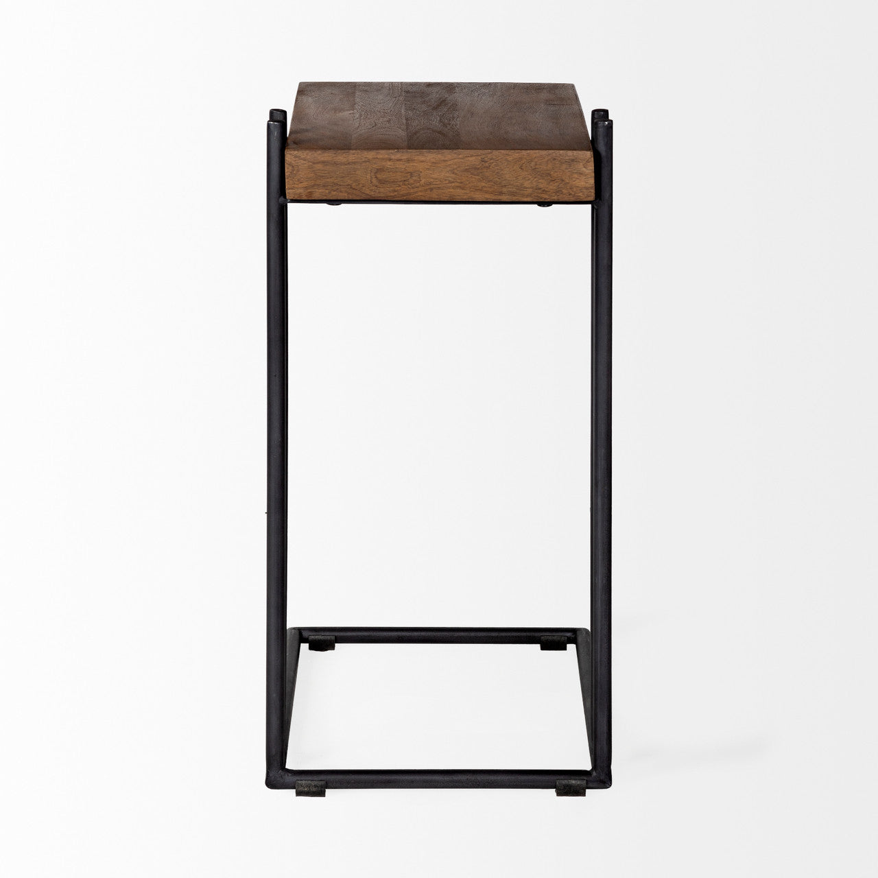 Maddox 16L x 13.5W x 27H Medium Brown Wood w/ Black Metal C-shaped End/Side Table