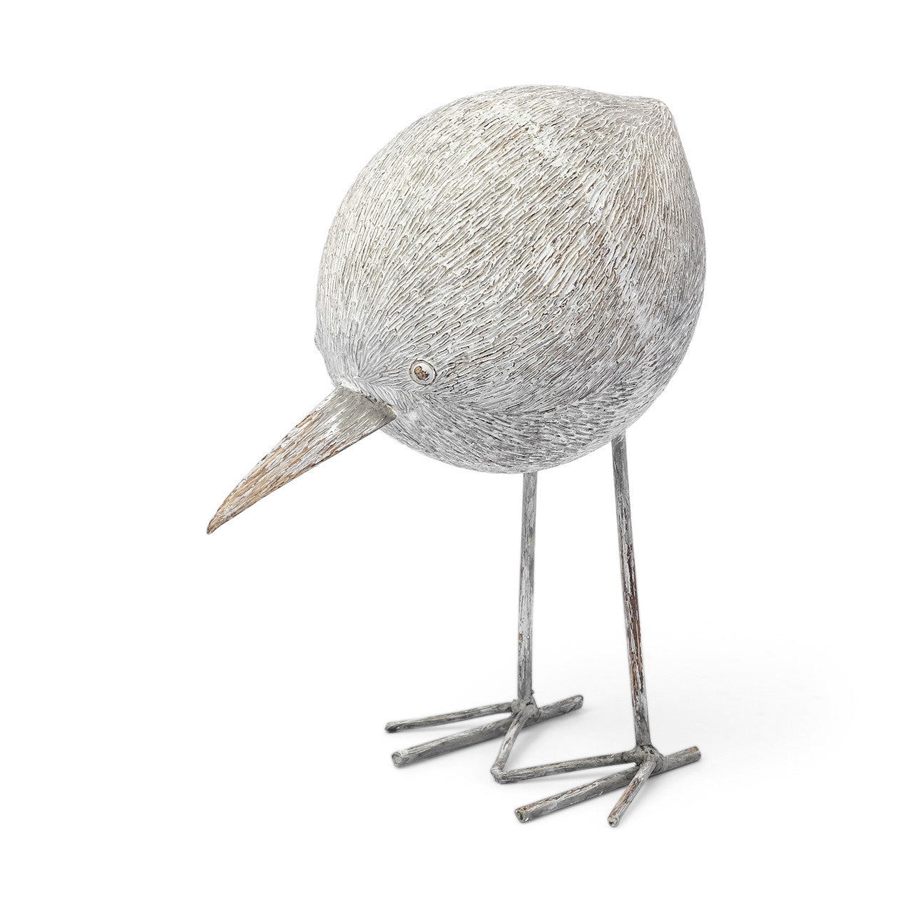 Snipe II 6L x 6W Off-White Resin Bird Ornament W/ Metal Feet