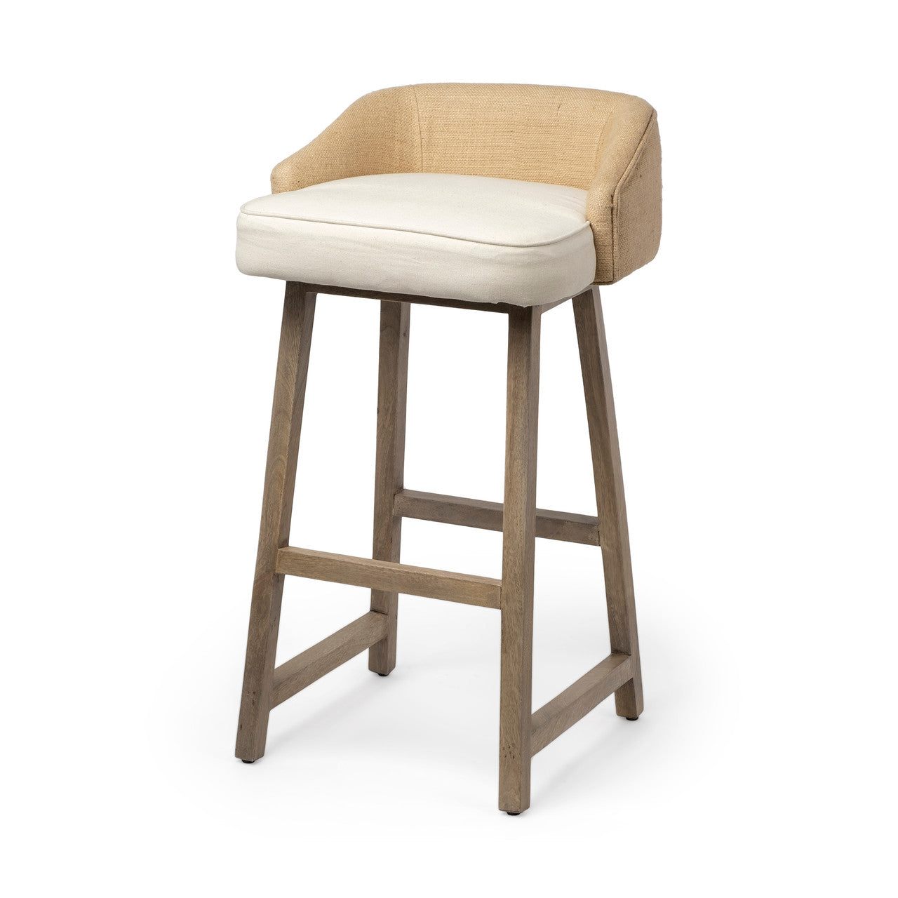 Monmouth 30.5" Seat Height Cream/Beige Fabric Seat Brown Wood Frame Bar Stool
