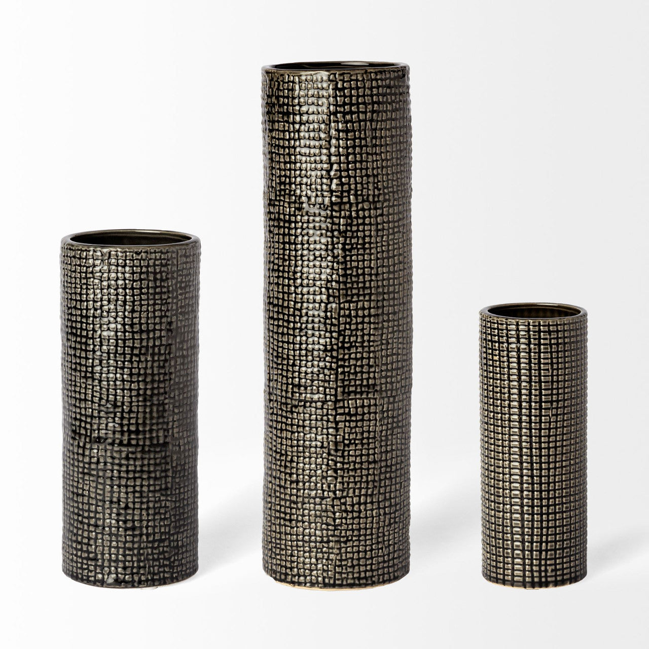 Kona III Large Black/Gold Cylindrical Ceramic Vase