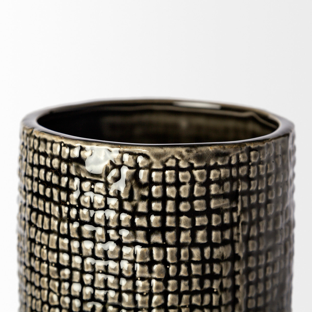 Kona III Large Black/Gold Cylindrical Ceramic Vase