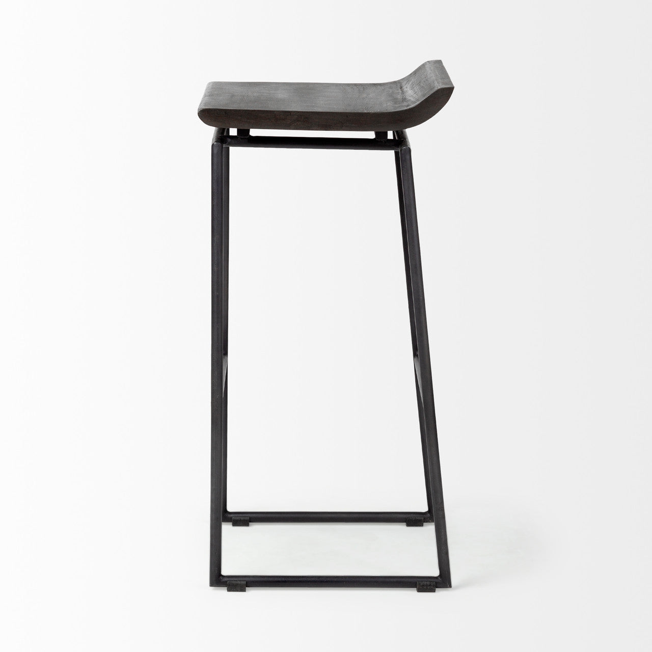 Givens 30.25" Seat Height Black Wood Seat Black Metal Base Stool