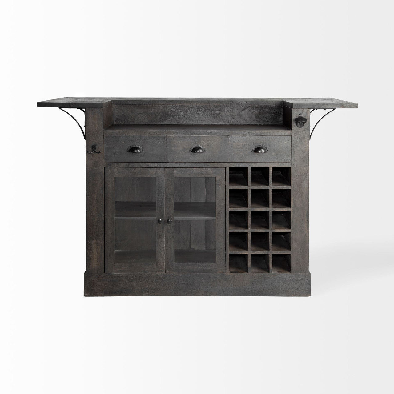 Cheers Dark Brown Solid Wood  Wine Bottle Storage Kitchen Island