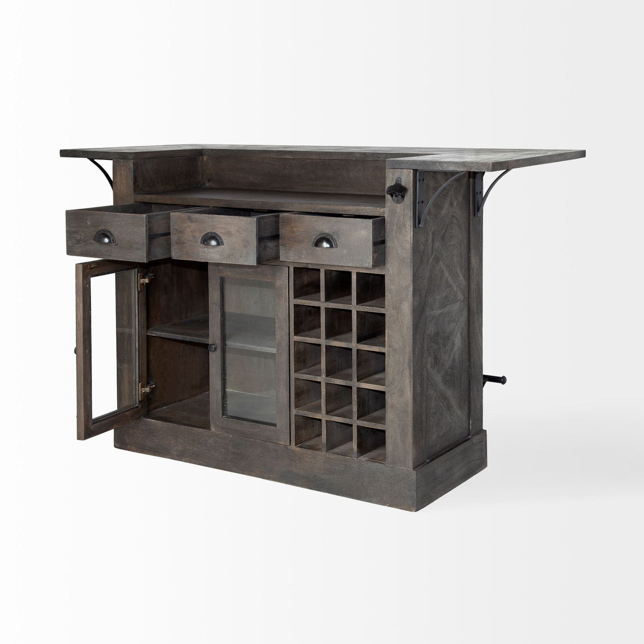 Cheers Dark Brown Solid Wood  Wine Bottle Storage Kitchen Island