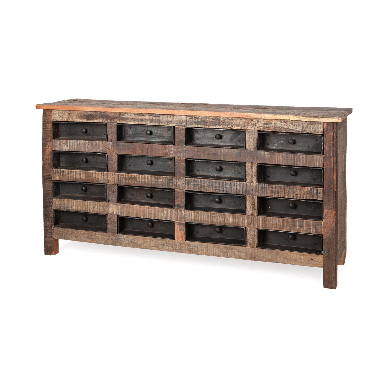 Wilton I 63x16 Reclaimed Wood and Metal 16 Drawer Sideboard
