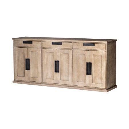 Braxton Natural Brown Solid Wood 3 Drawer 6 Door Sideboard