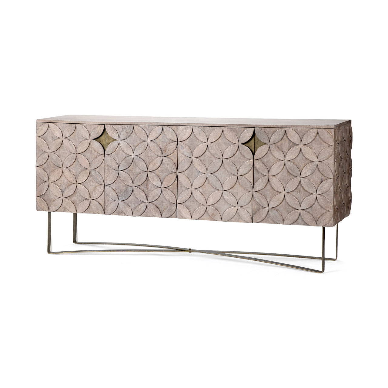 Excelsior I (72x18.3) Solid Wood Gold Metal Base 4 Cabinet Door SideBoard