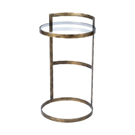 Reimer Gold Round Glass Top W/Metal Frame Accent Table