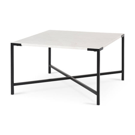 Lucas White Marble Top Black Metal Base Coffee Table