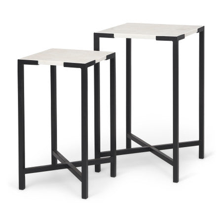 Lucas White Marble W/Black Iron Frame Accent Tables