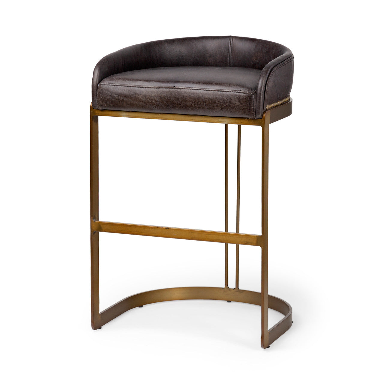 Hollyfield II Black Leather Seat Gold Metal Base Bar Stool