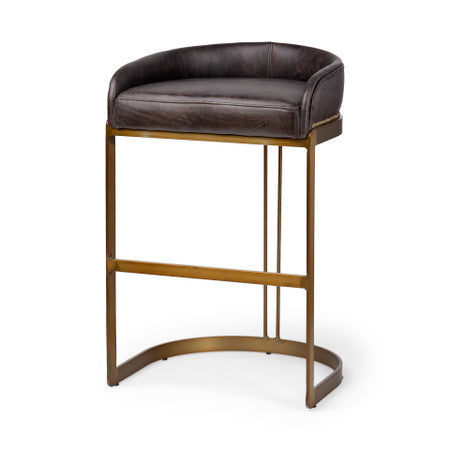 Hollyfield II Black Leather Seat Gold Metal Base Bar Stool