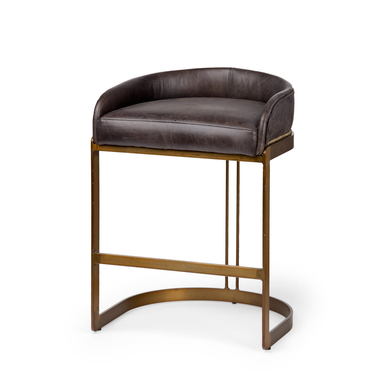 Hollyfield II Black Leather Seat Gold Metal Base Counter Stool