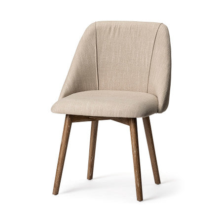Ronald I Cream Fabric Wrap Brown Wooden Base Dining Chair