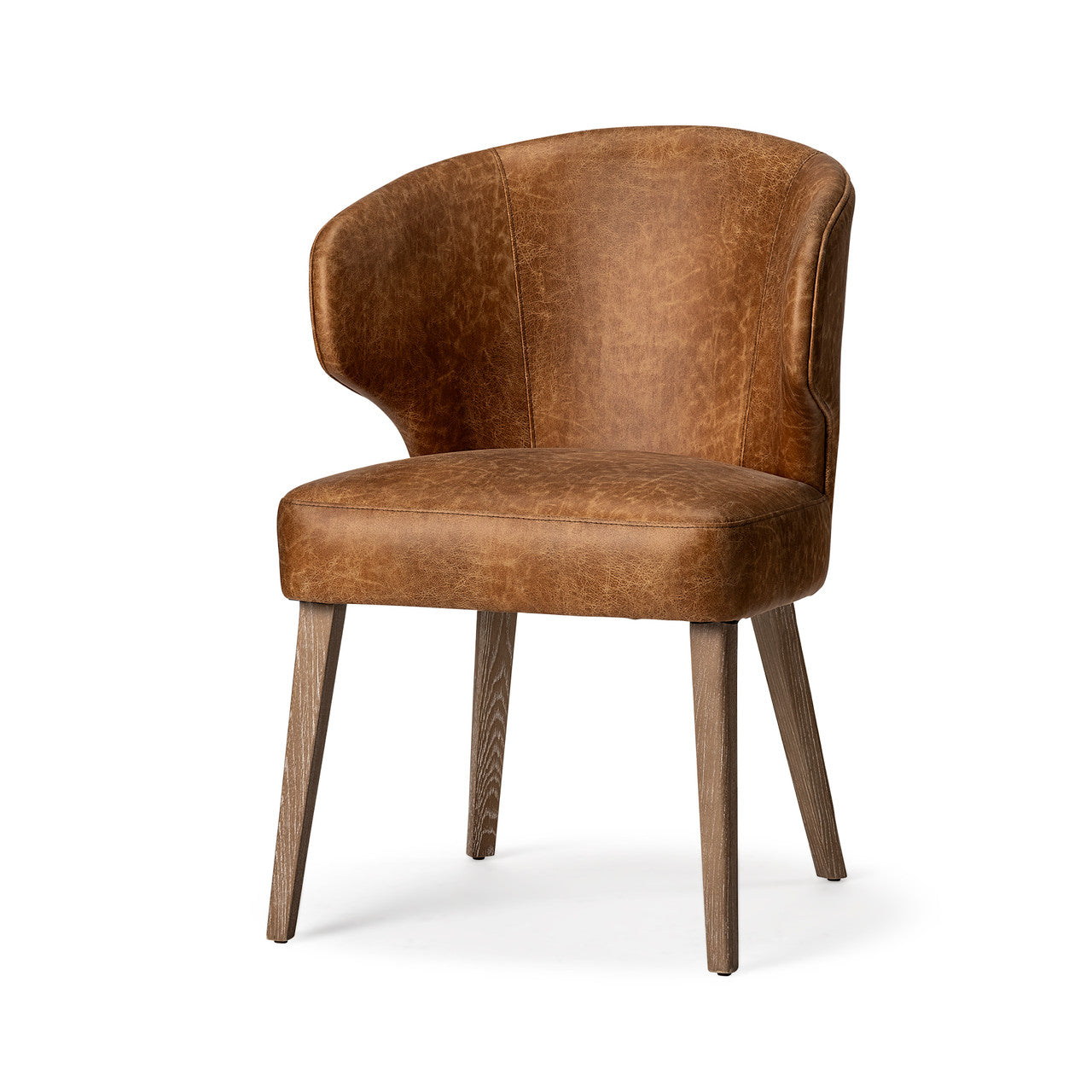 Niles 22.5L x 24.0W x 32.0H Brown Faux Leather Seat W/Brown Wooden Legs Wingback Dining Chair
