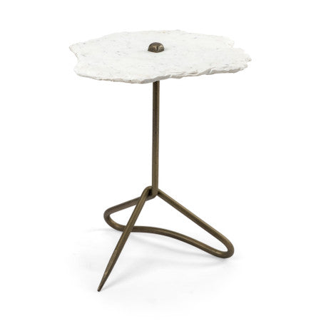 Pinera White Marble W/ Triangluar Gold Iron Base Accent Table