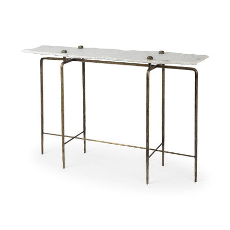 Pinera White Marble Top Gold-Toned Iron Base Console Table