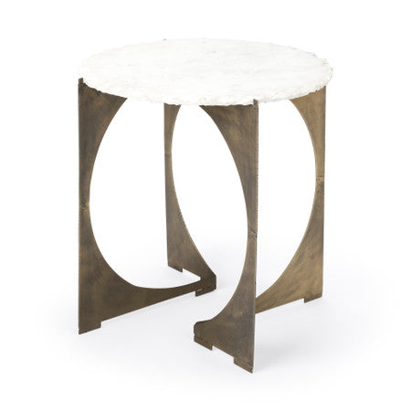 Reinhold Round Live-Edge Marble Top and Gold Metal Base Side/End Table