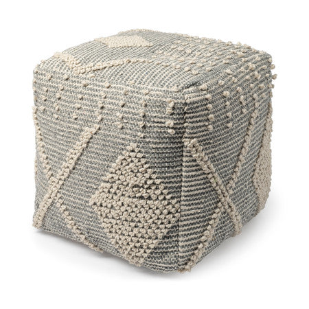 Brinket Gray/Cream Polyester Handwoven Square Pouf