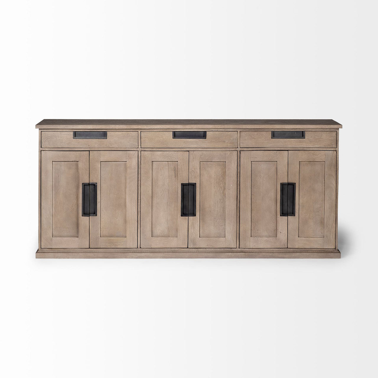 Braxton III 81.5x18.5 Natural Brown Solid Wood 3 Drawer 6 Door Sideboard