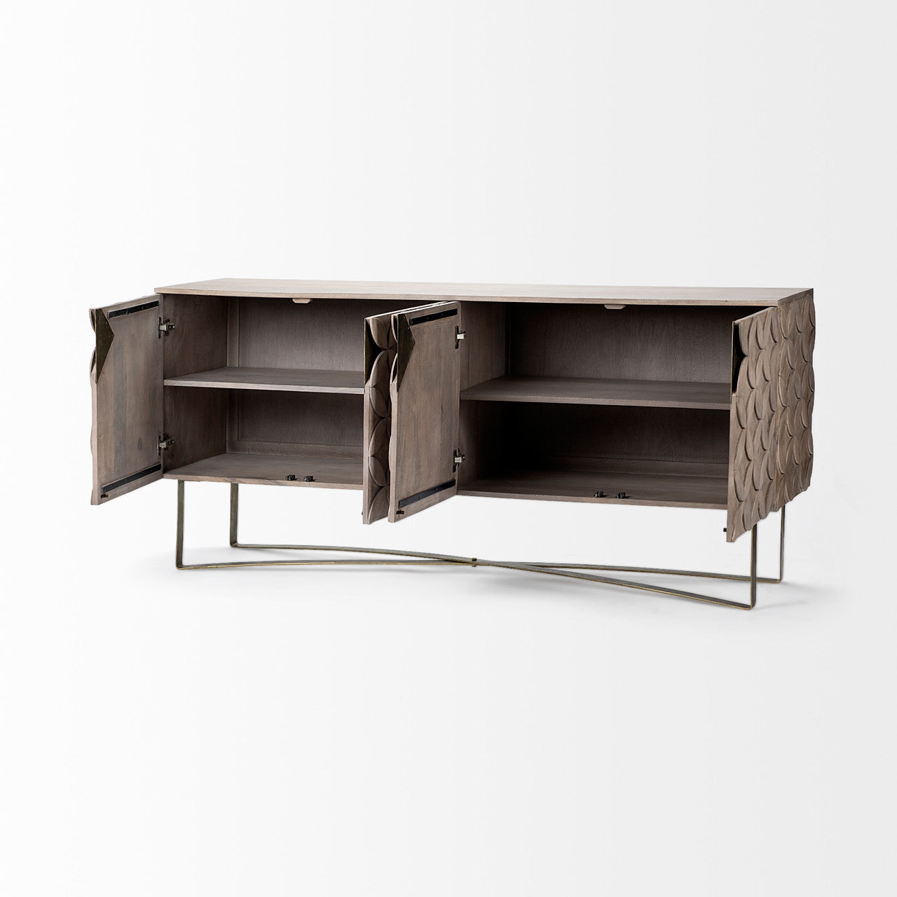 Excelsior I (72x18.3) Solid Wood Gold Metal Base 4 Cabinet Door SideBoard