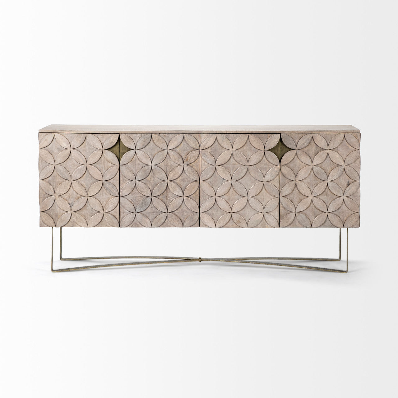 Excelsior I (72x18.3) Solid Wood Gold Metal Base 4 Cabinet Door SideBoard
