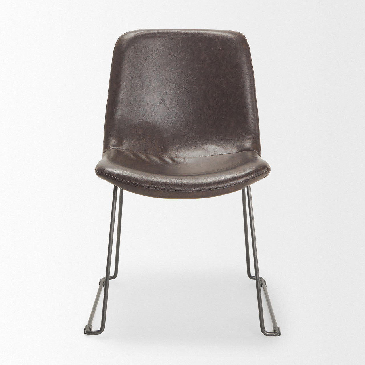 Sawyer I Dark Brown Faux-Leather Seat Black Iron Frame Dining Chair