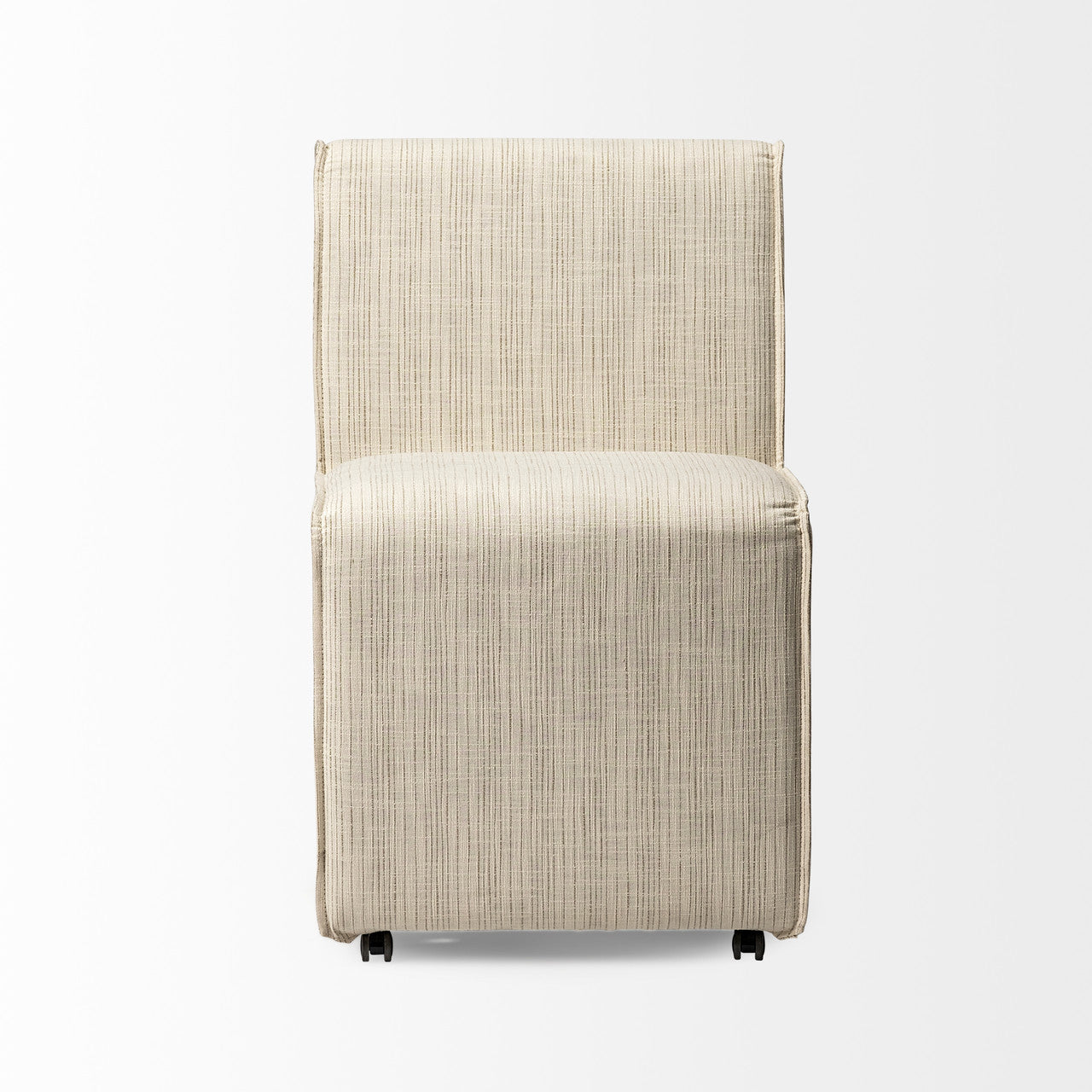 Damon Fully Upholstered Cream-Toned Fabric Dining Chair on Casters