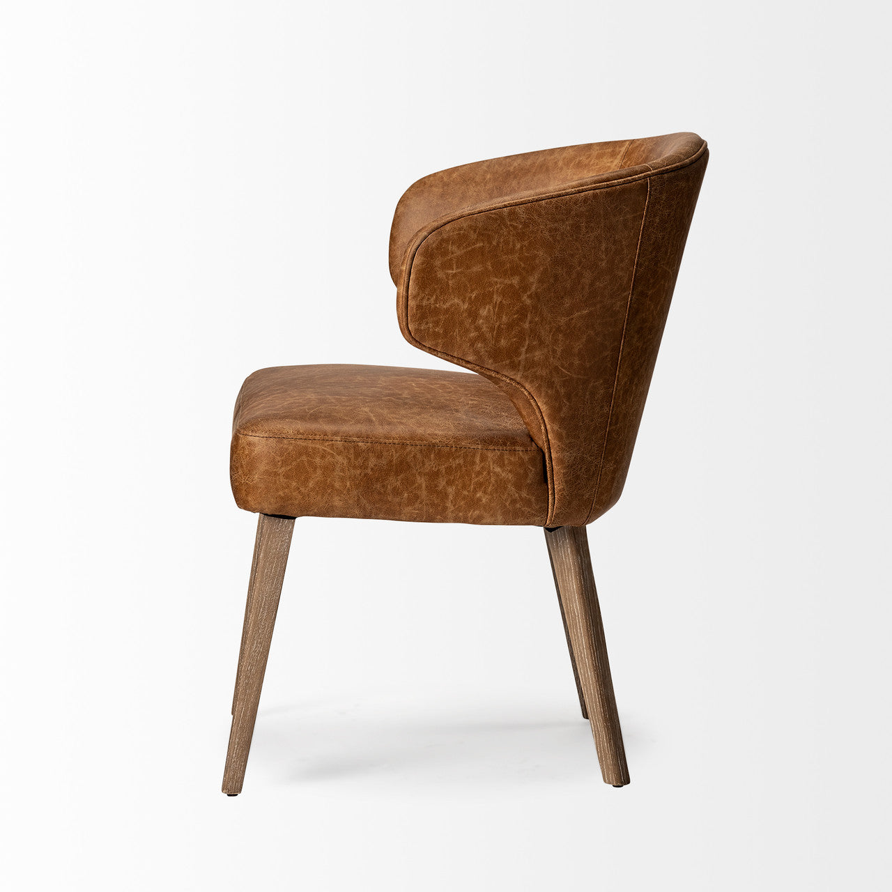 Niles 22.5L x 24.0W x 32.0H Brown Faux Leather Seat W/Brown Wooden Legs Wingback Dining Chair