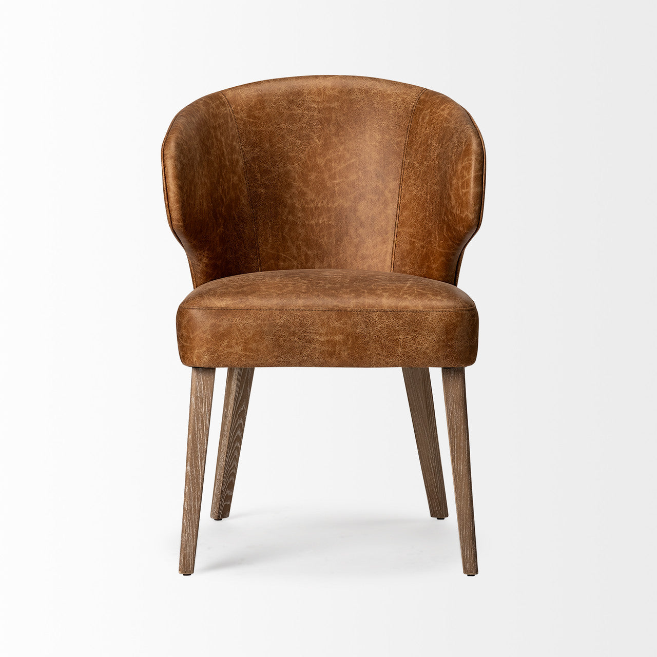 Niles 22.5L x 24.0W x 32.0H Brown Faux Leather Seat W/Brown Wooden Legs Wingback Dining Chair