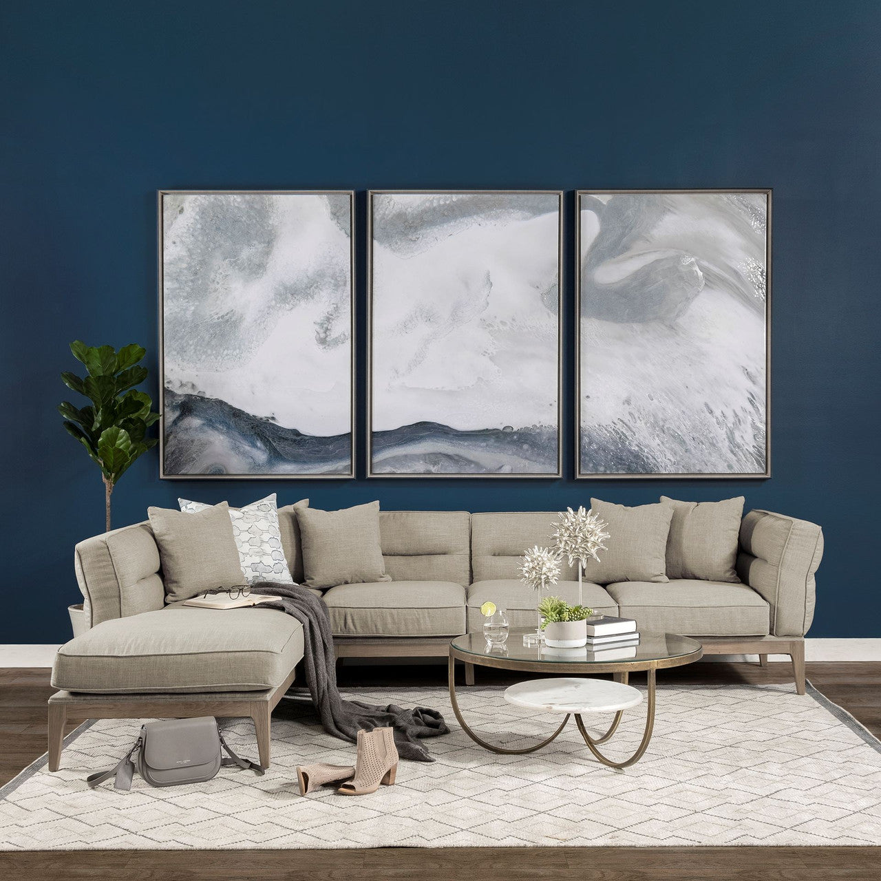 Denali IV 121" Beige Upholstered Wooden Frame Left Four Seater Sectional