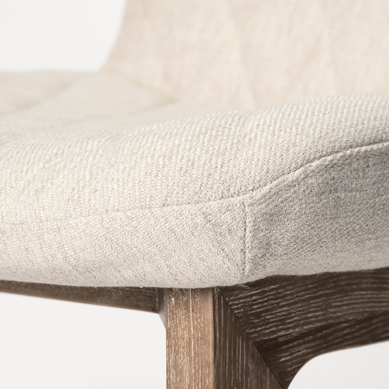 David Diamond Tuffed Cream Fabric Wrap Brown Wood Base Dining Chair