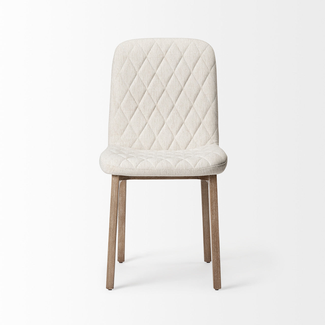 David Diamond Tuffed Cream Fabric Wrap Brown Wood Base Dining Chair