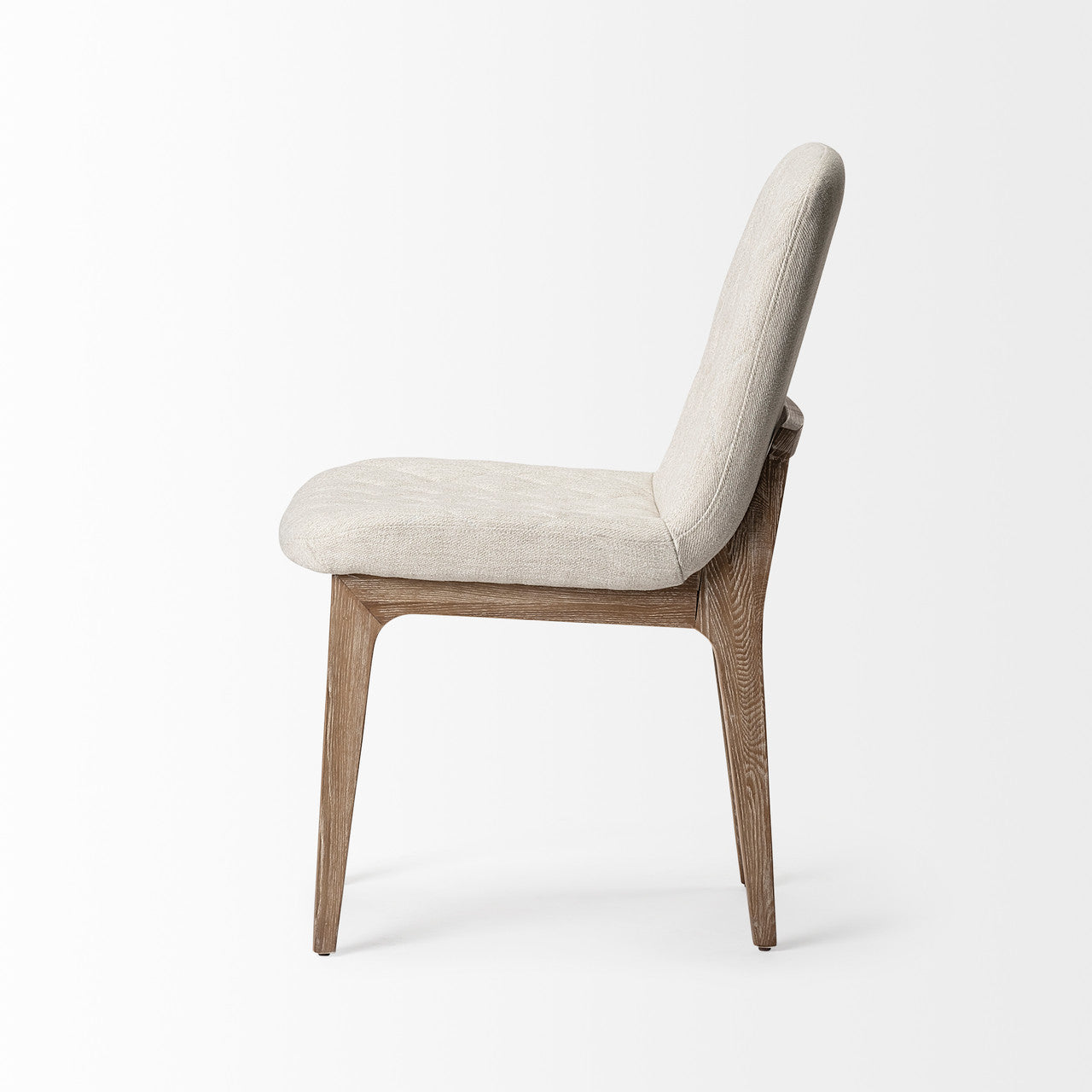 David Diamond Tuffed Cream Fabric Wrap Brown Wood Base Dining Chair