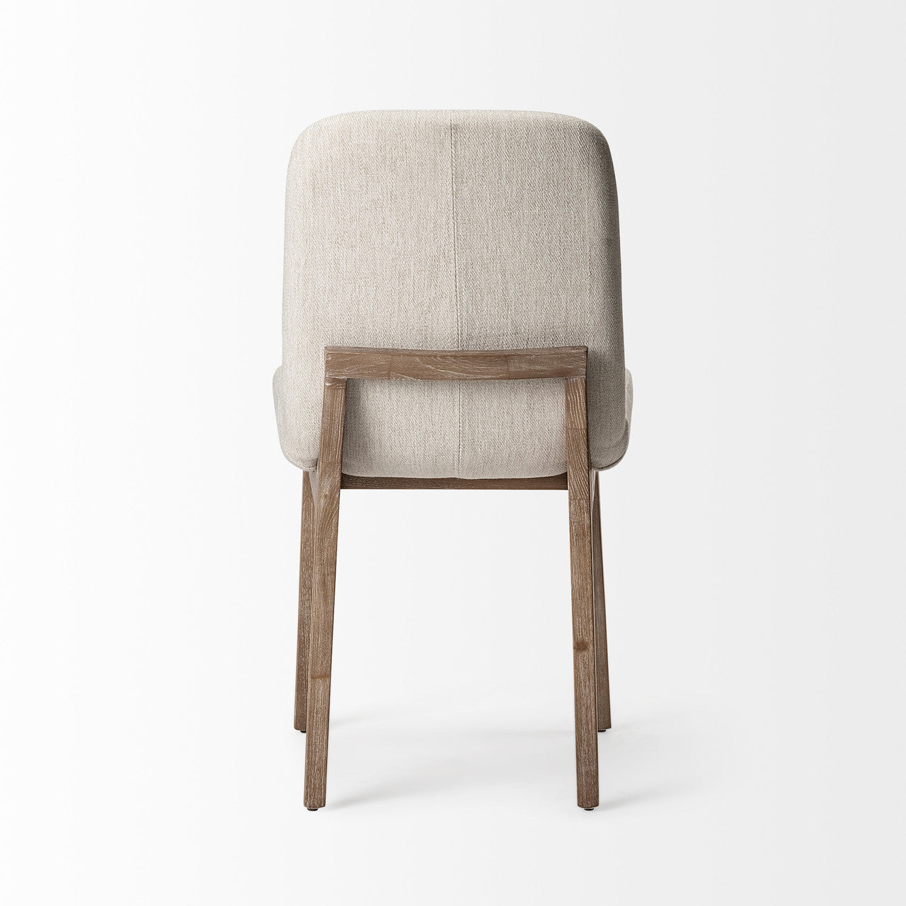 David Diamond Tuffed Cream Fabric Wrap Brown Wood Base Dining Chair