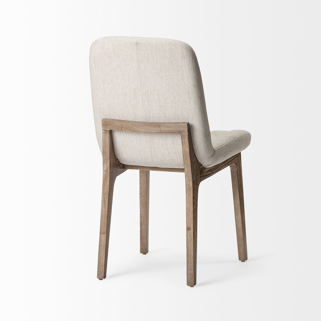 David Diamond Tuffed Cream Fabric Wrap Brown Wood Base Dining Chair