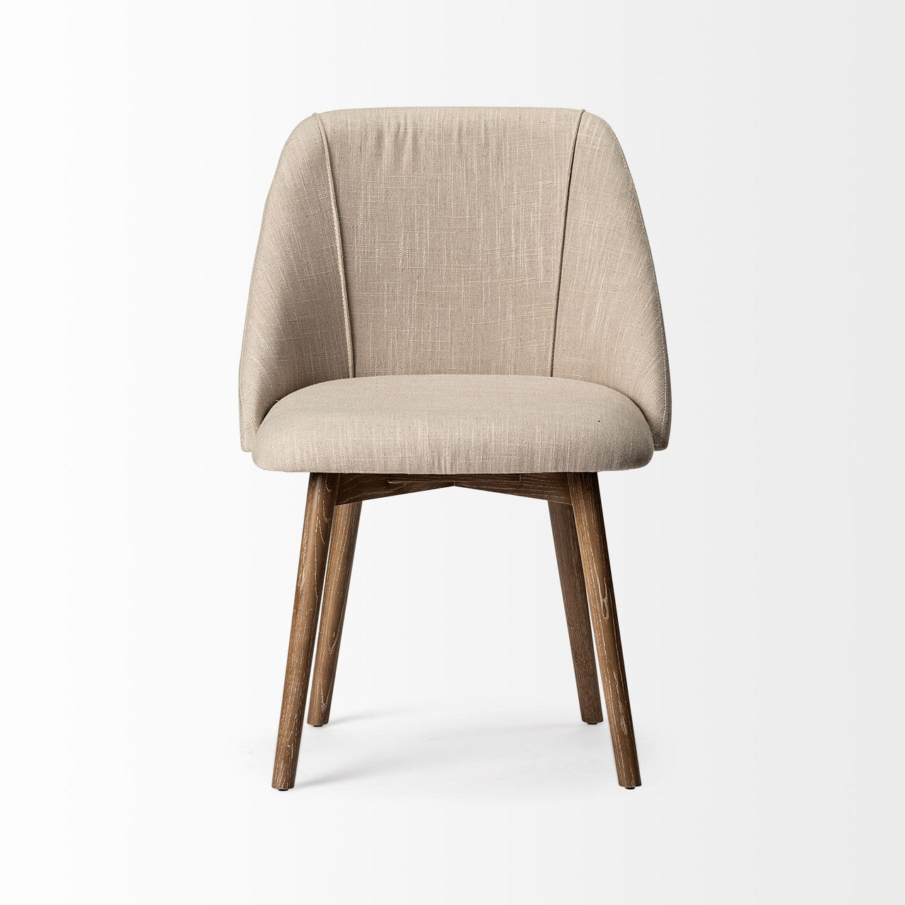 Ronald I Cream Fabric Wrap Brown Wooden Base Dining Chair