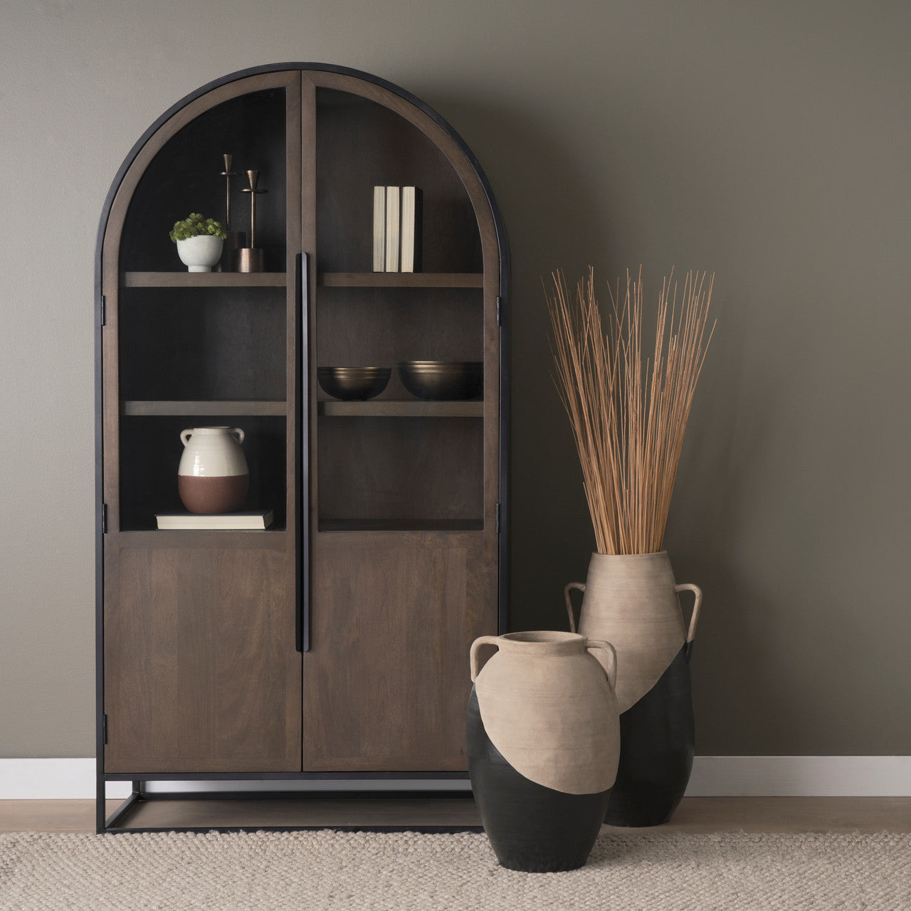 Tully Textured Matte Brown w/ Matte Black Ceramic Floor Vase