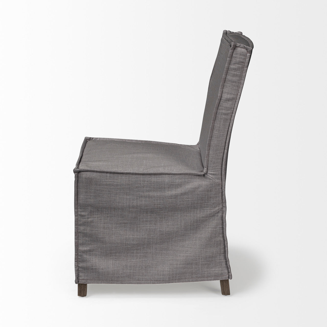 Elbert I Grey Fabric Slip-Cover Brown Wooden Base Dining Chair