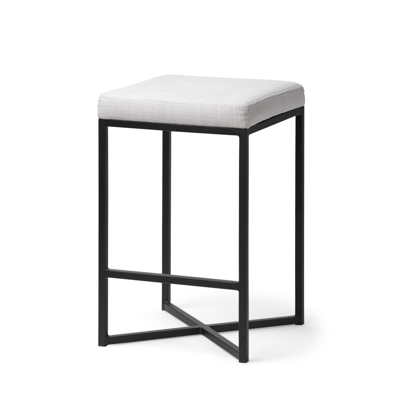 Frodo 26" Seat Height White Fabric Seat Black Metal Base Stool