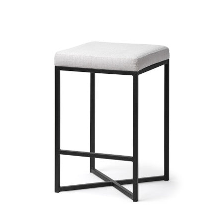 Frodo 26" Seat Height White Fabric Seat Black Metal Base Stool