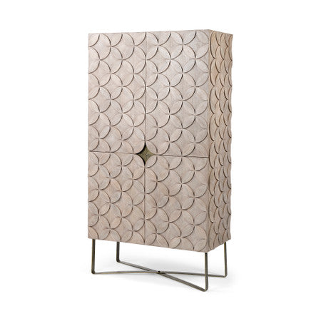 Excelsior Light Brown Wood Gold Iron Base Storage Cabinet